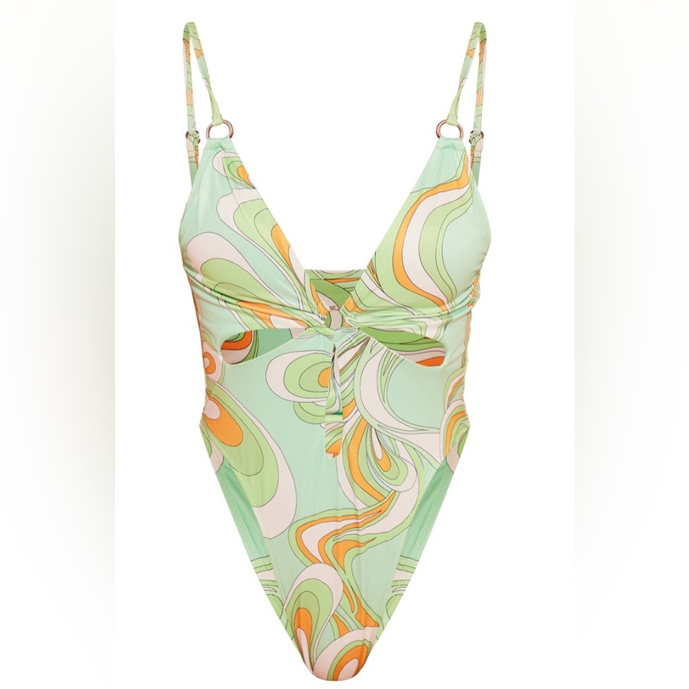 Sage Green Swirl Mini O Ring Cut Out One Piece Swimsuit